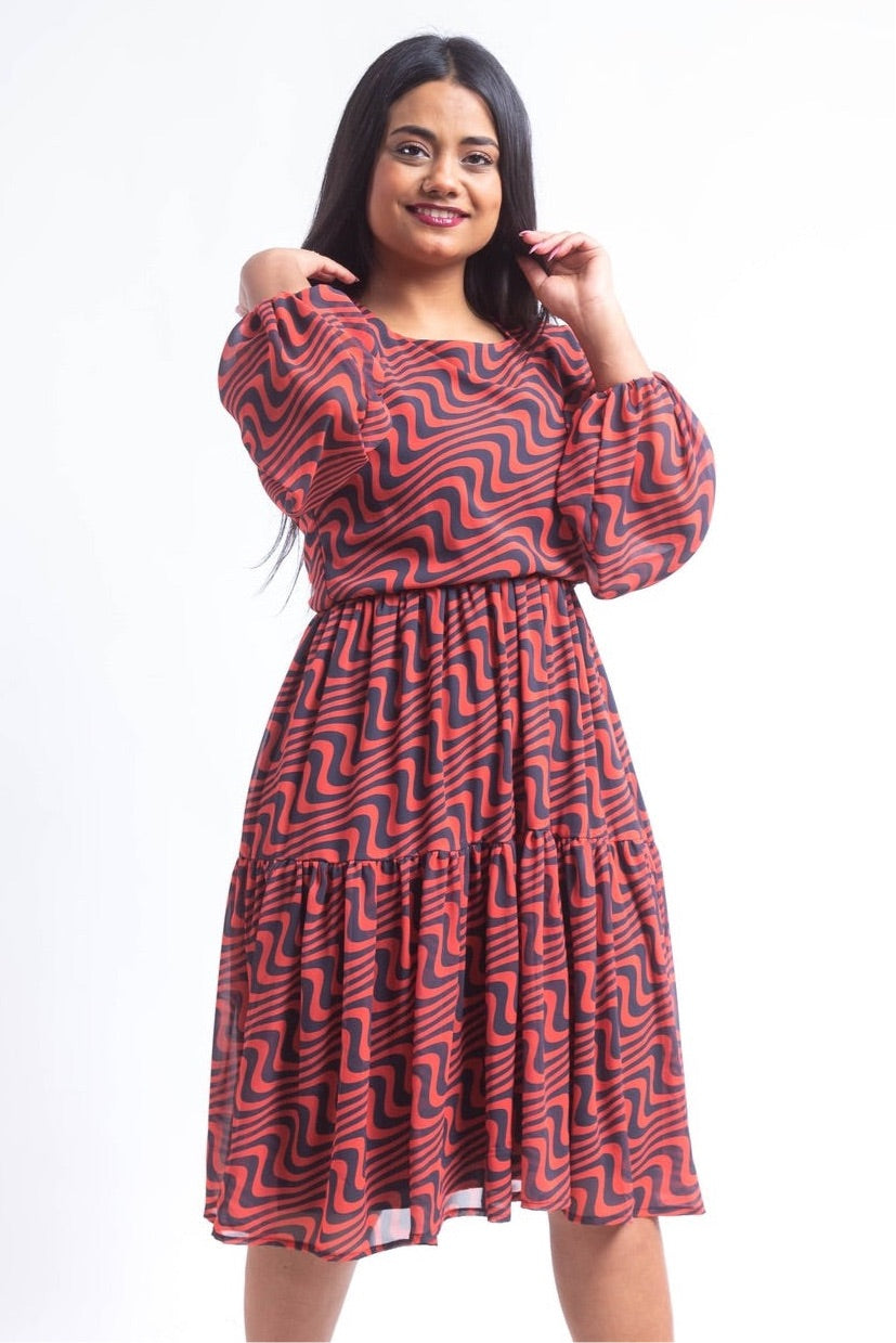 Swirl chiffon dress - Red