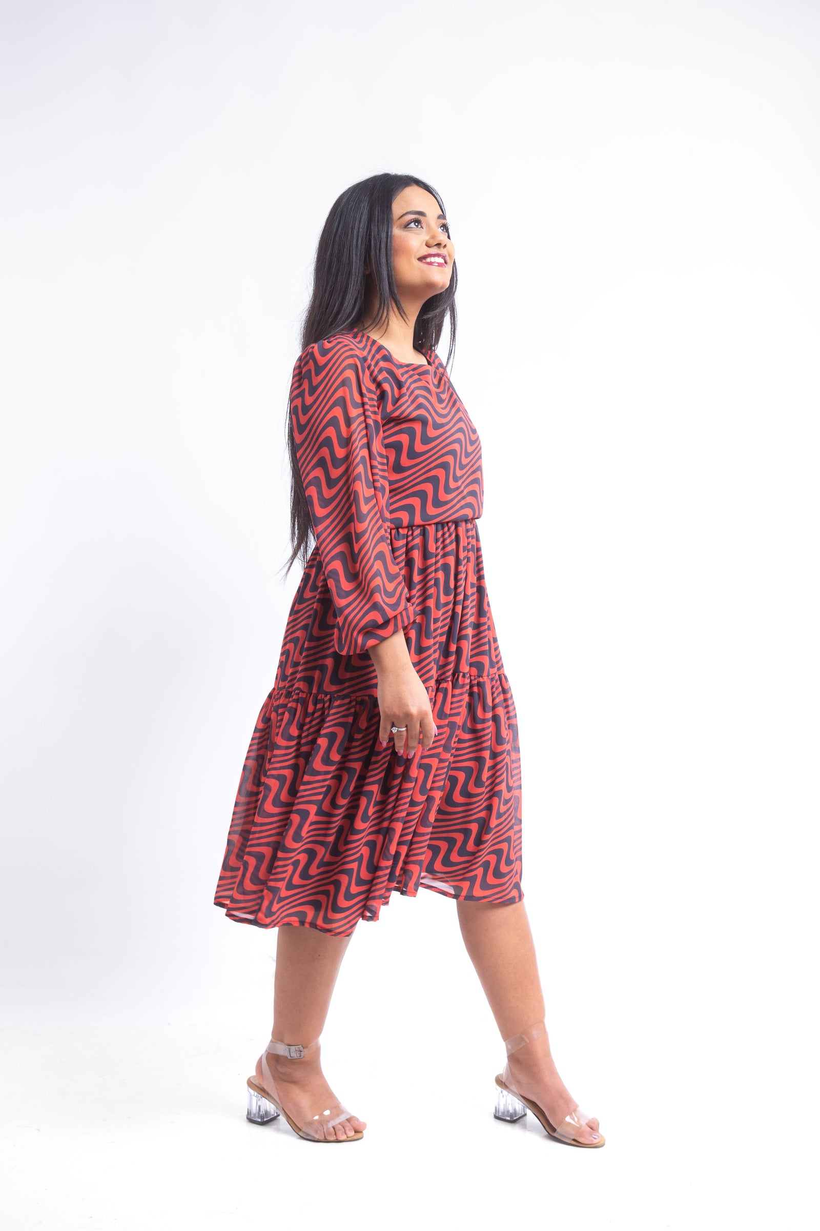 Swirl chiffon dress - Red
