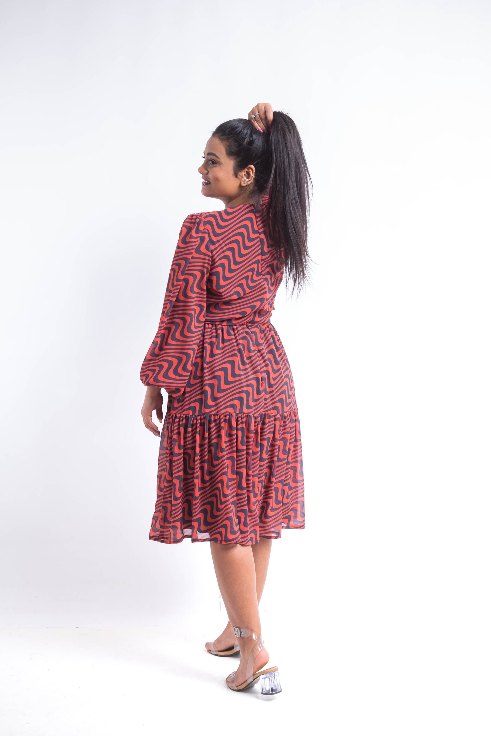 Swirl chiffon dress - Red