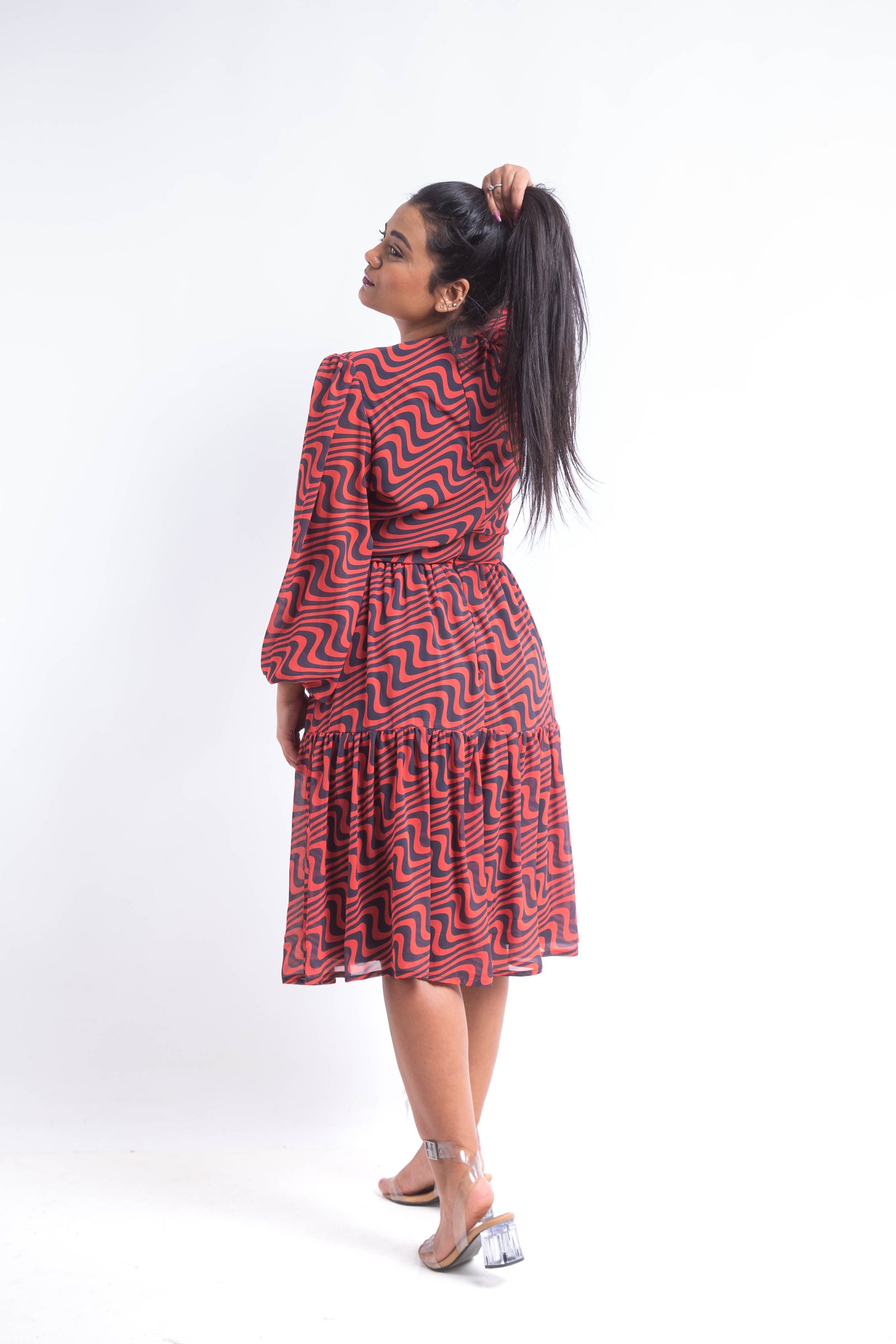 Swirl chiffon dress - Red