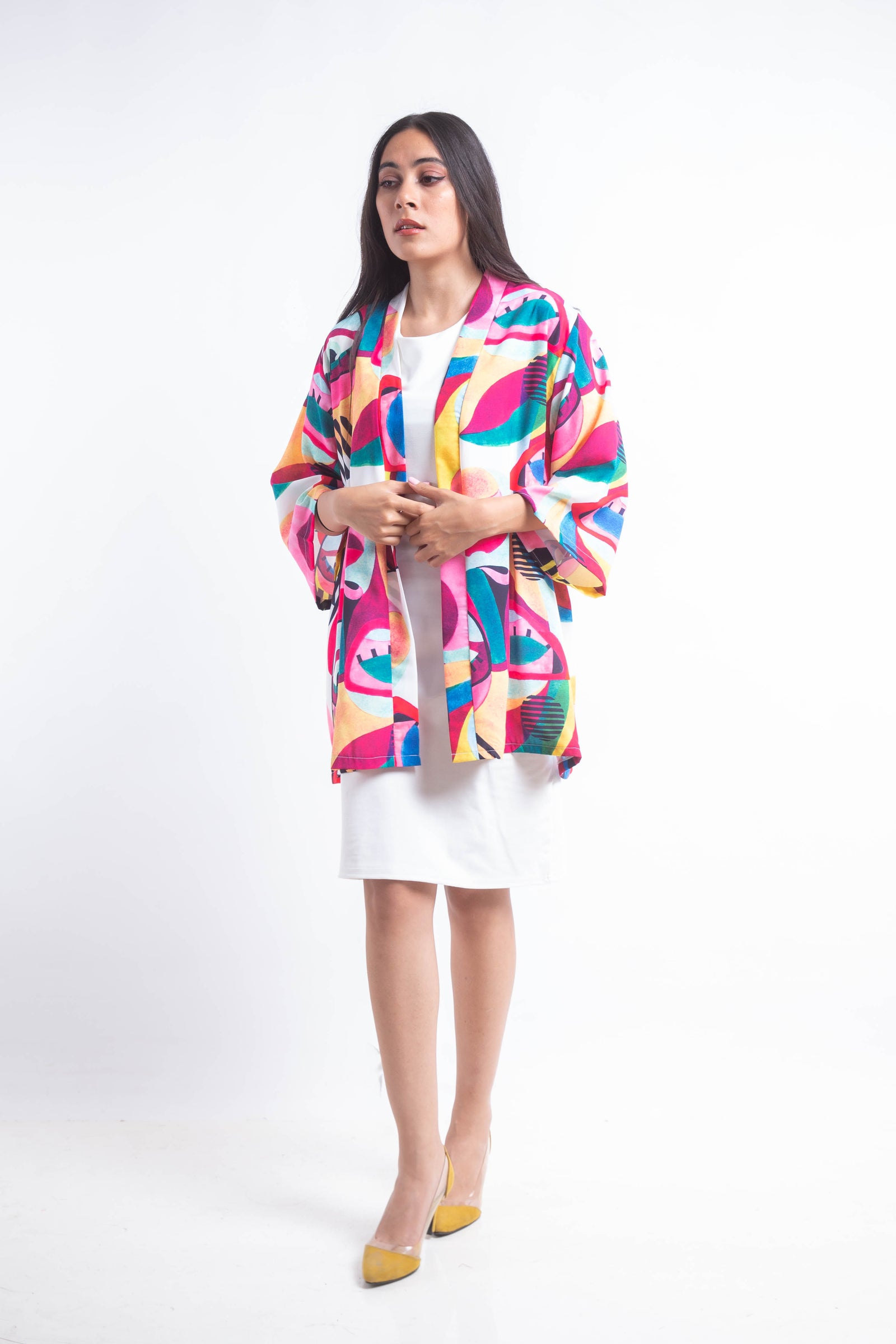 The Eyes Crepe Kimono - White