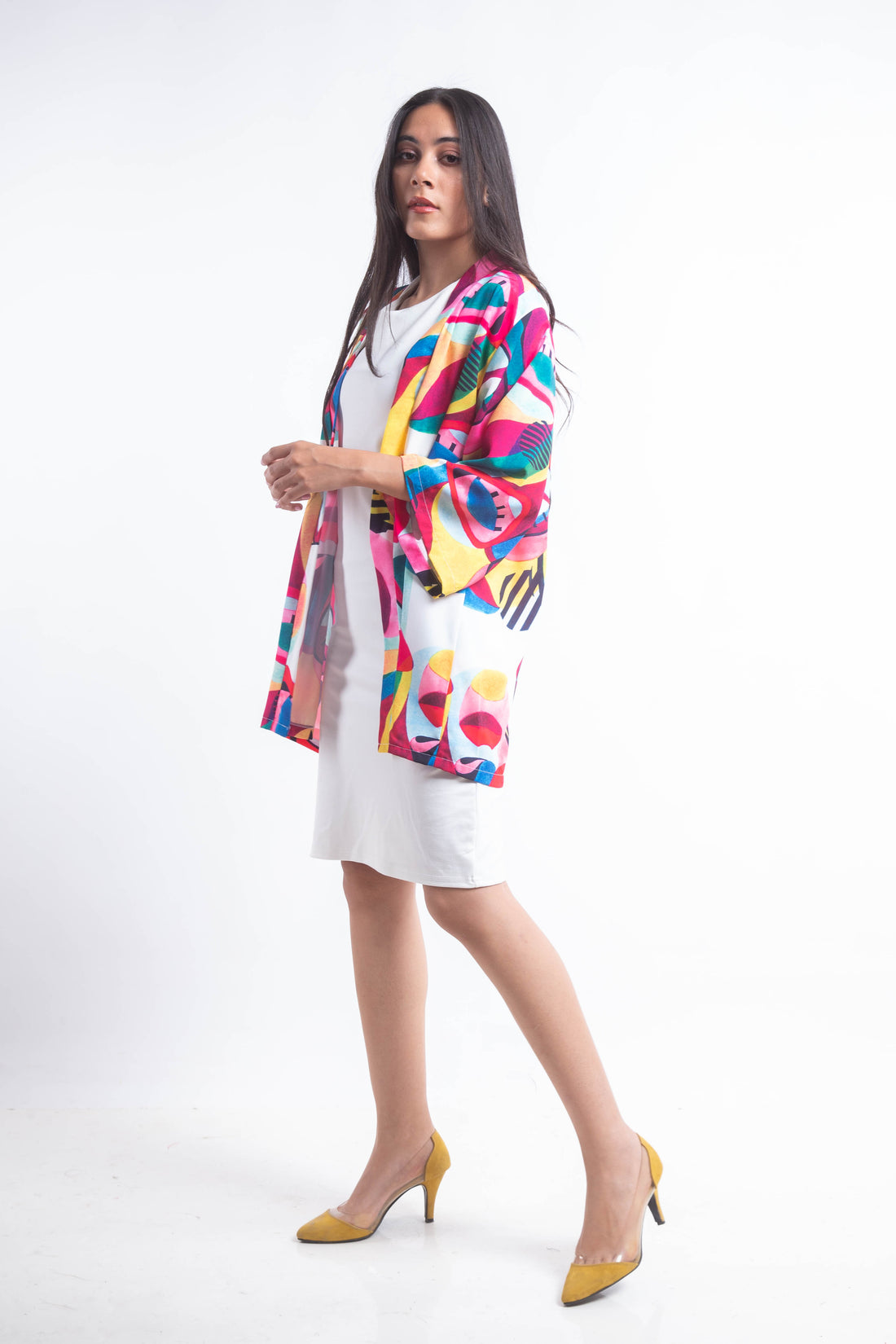 The Eyes Crepe Kimono - White