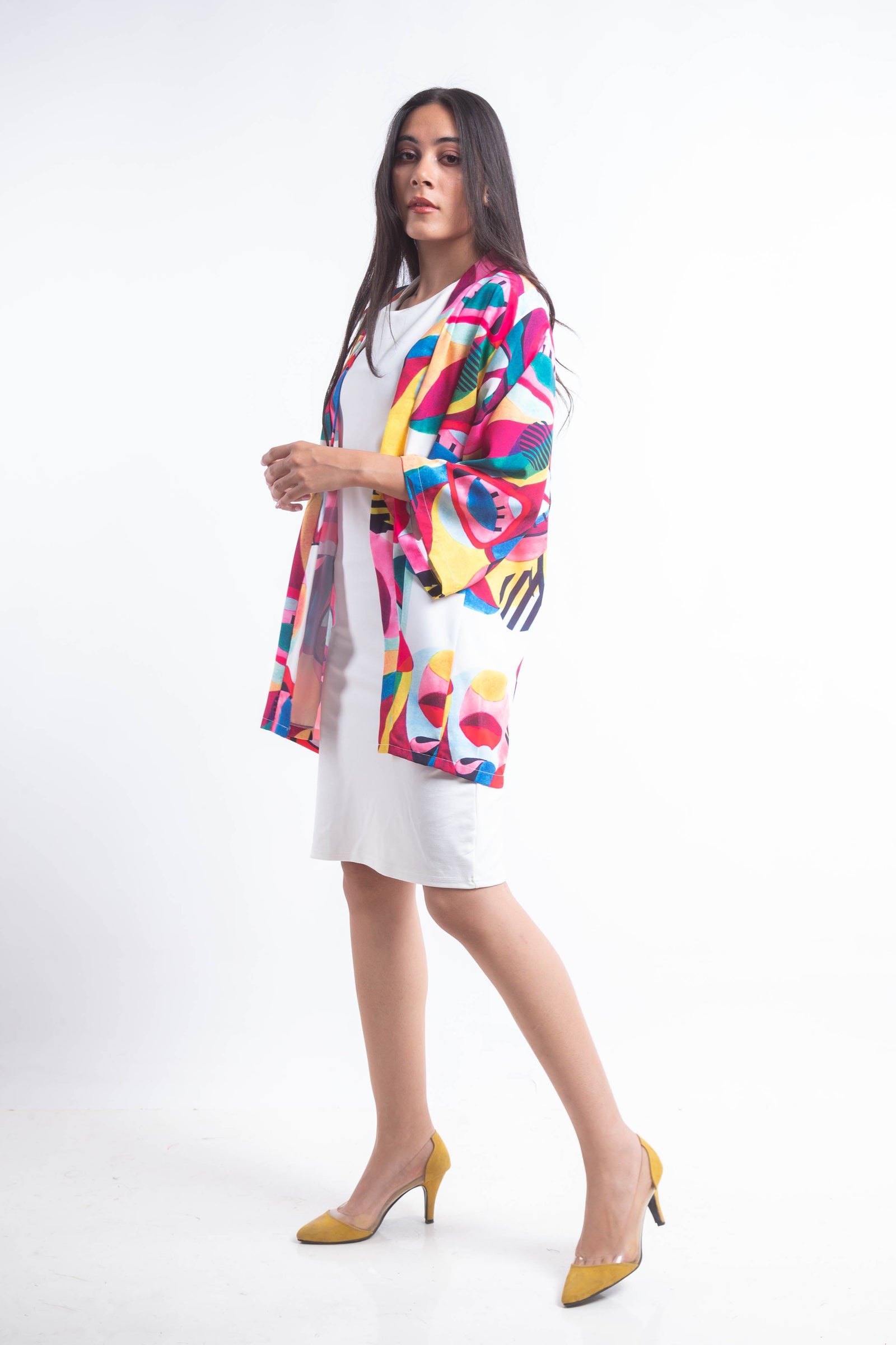 The Eyes Crepe Kimono - White