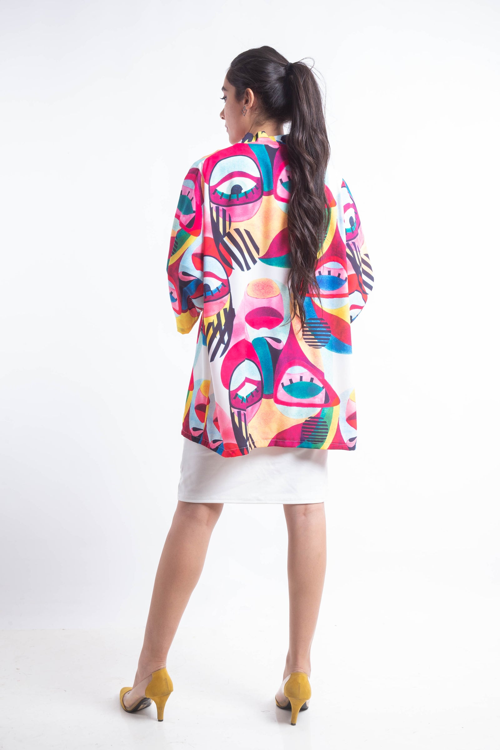 The Eyes Crepe Kimono - White