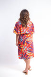 The leaves Dress with Elastic belt- Orange