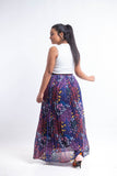 The blossoms chiffon pleated Skirt - Navy
