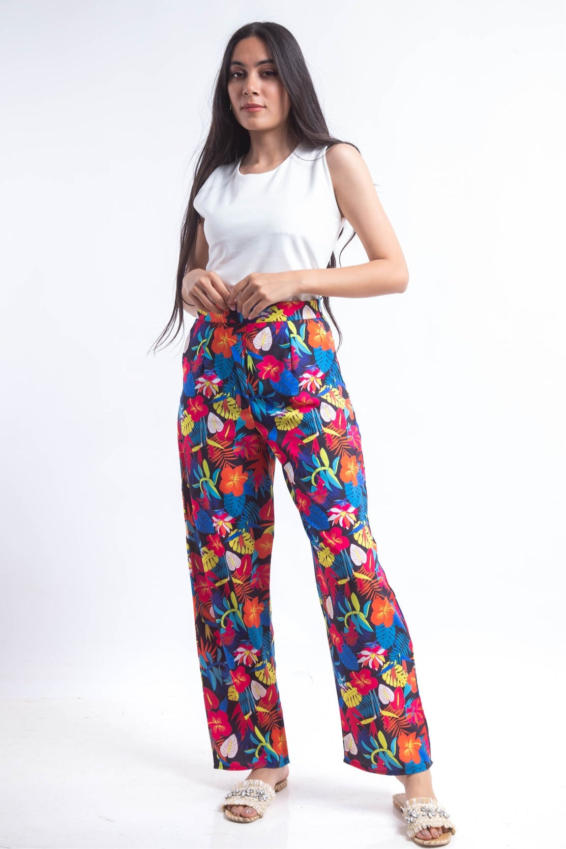 The floral crepe pants - Black