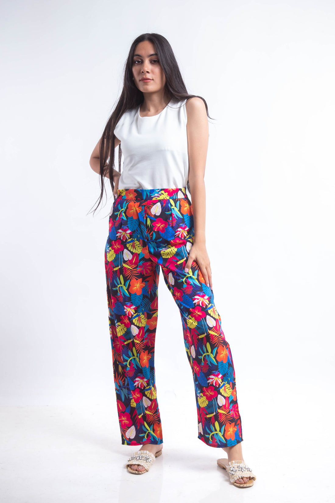 The floral crepe pants - Black