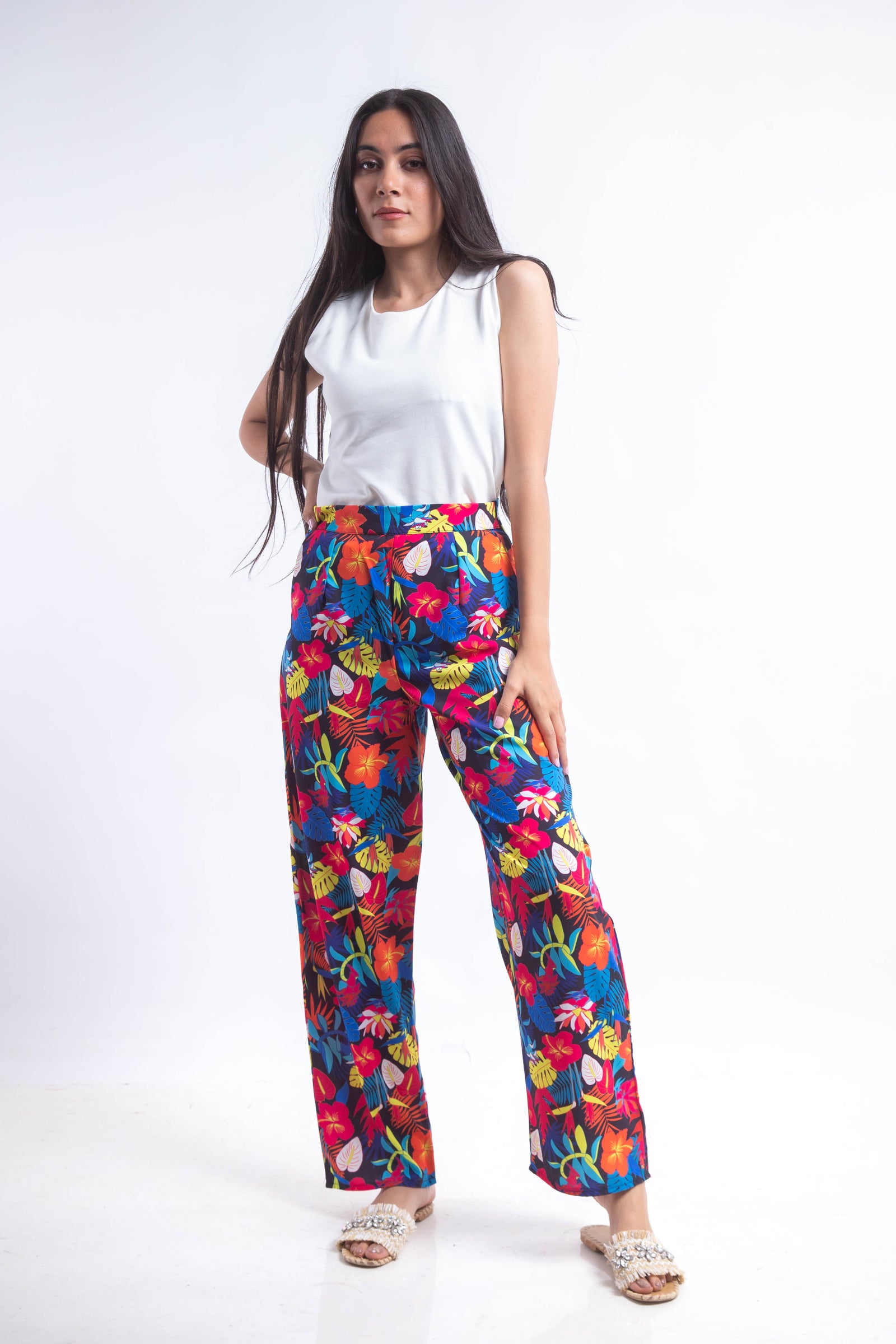 The floral crepe pants - Black