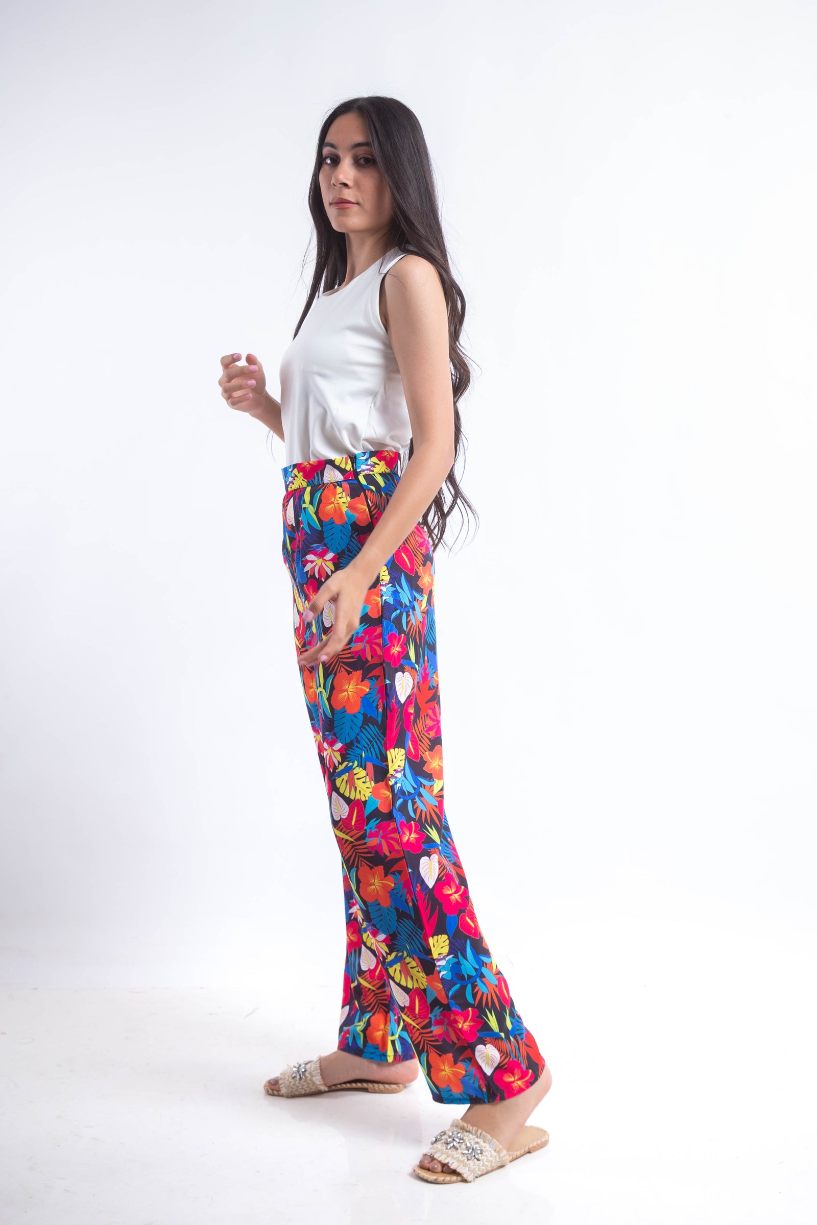 The floral crepe pants - Black