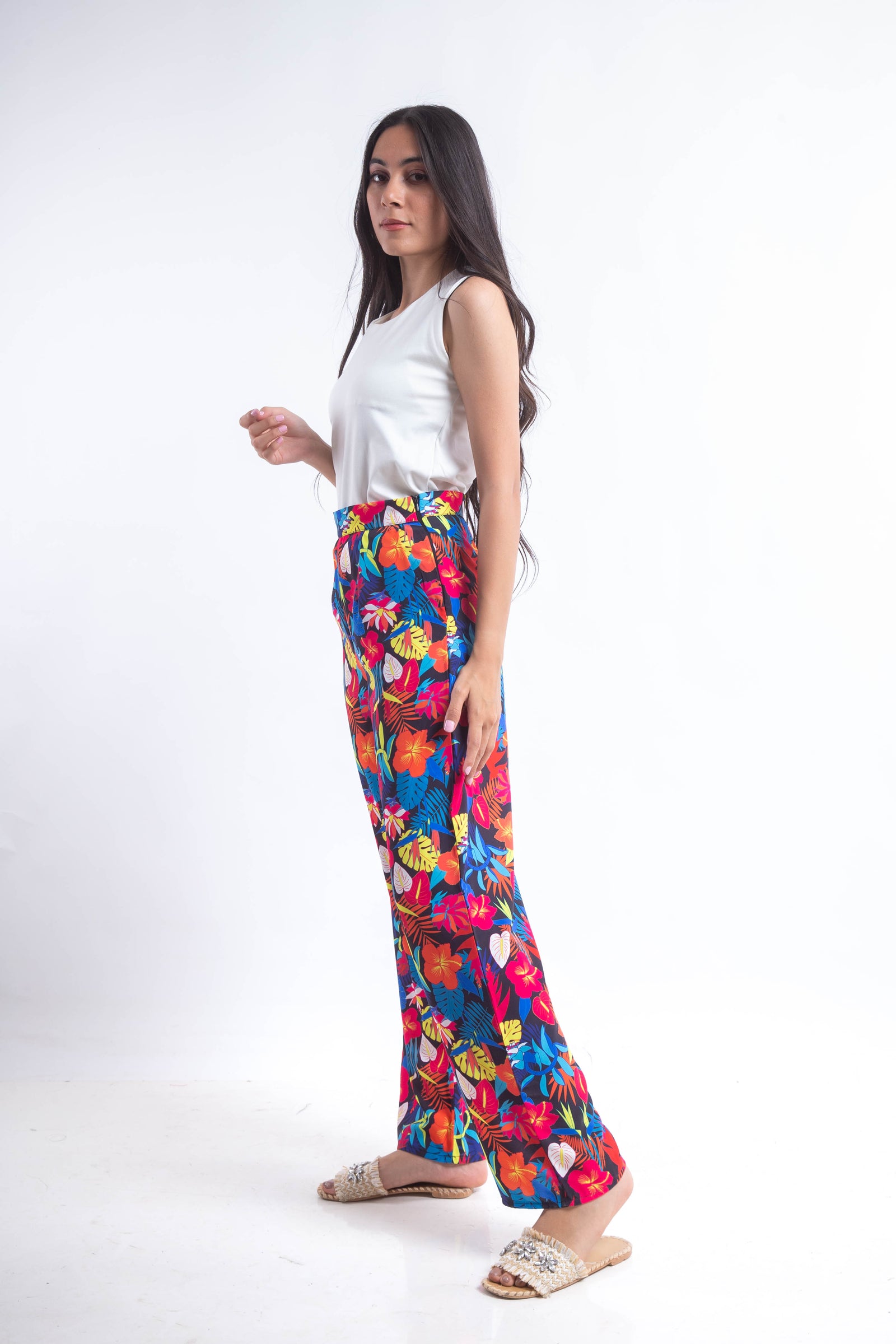 The floral crepe pants - Black