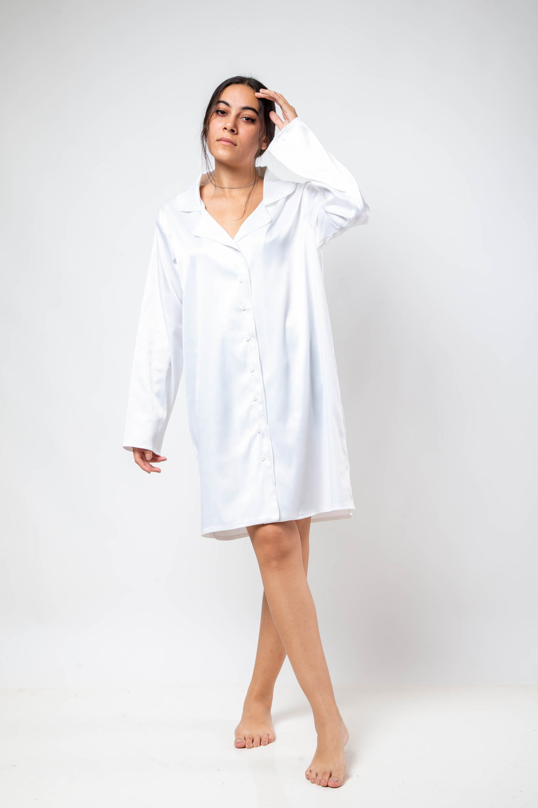 The Bride Shirt Dress Satin - White