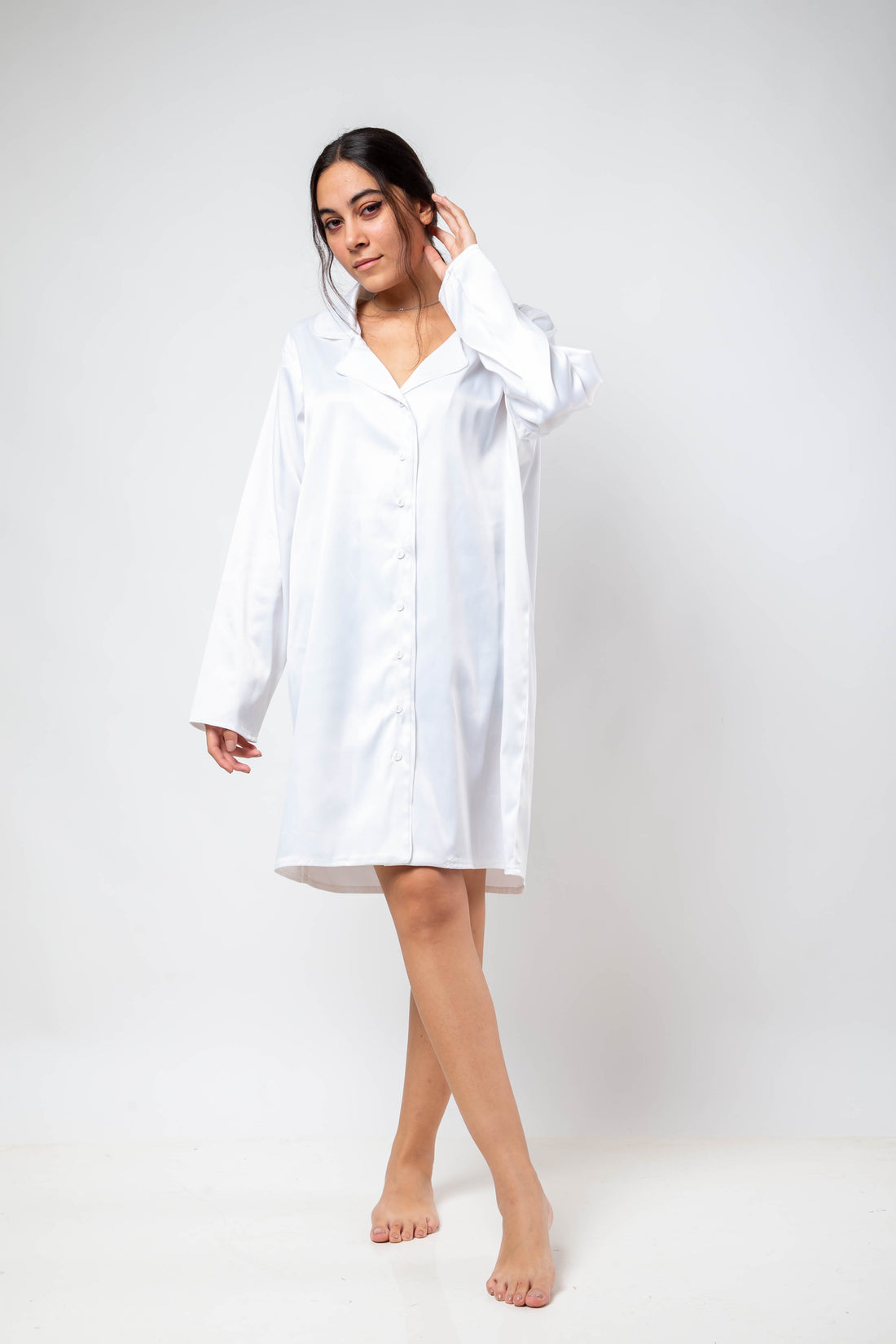 The Bride Shirt Dress Satin - White