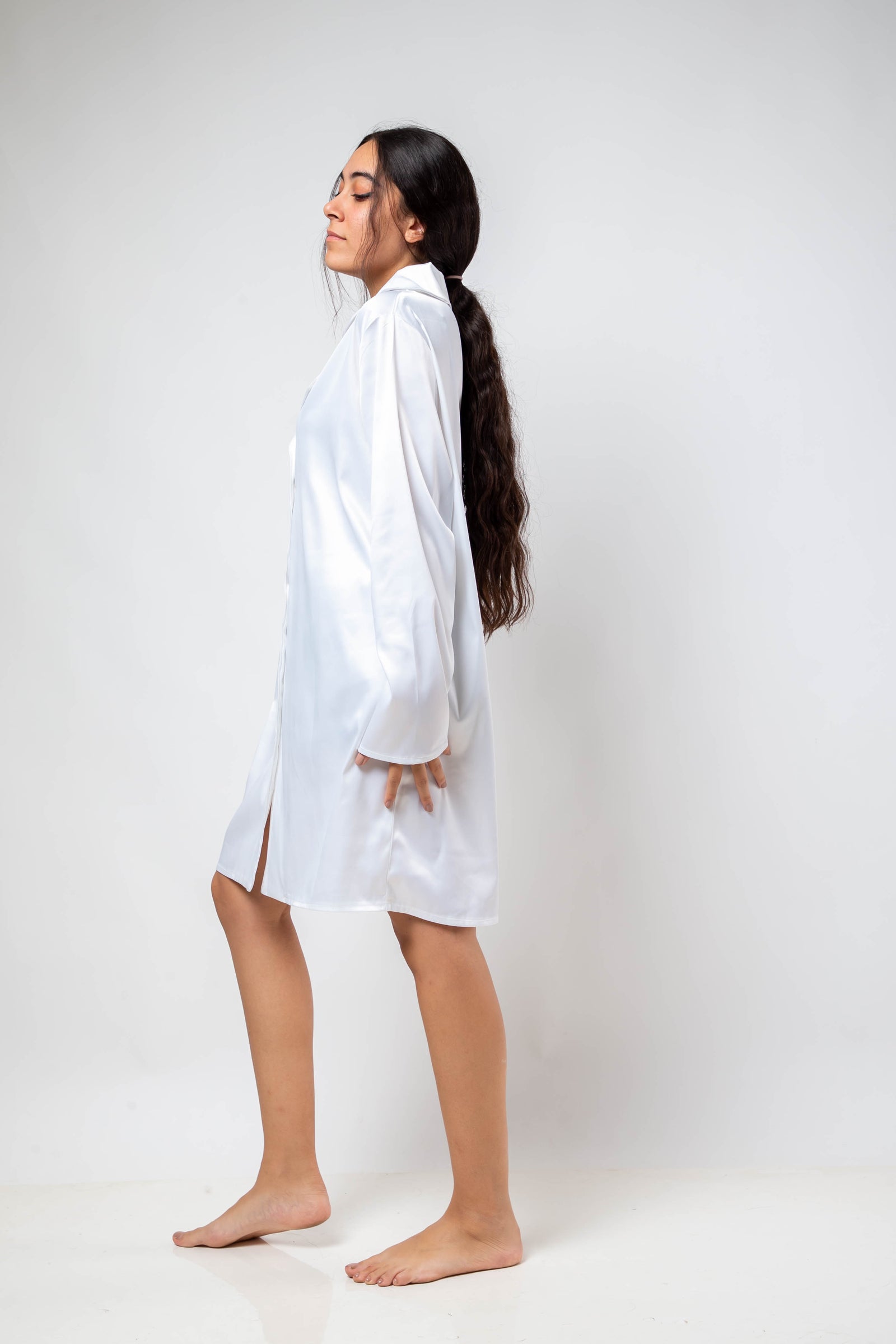 The Bride Shirt Dress Satin - White