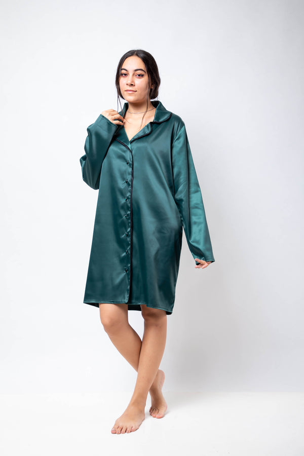 The Royal Shirt Dress - Emerald Green
