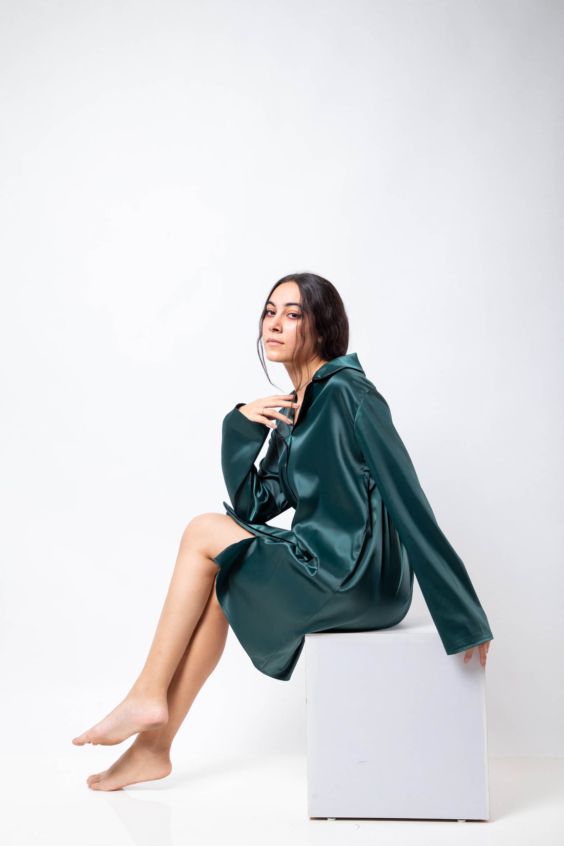 The Royal Shirt Dress - Emerald Green