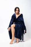 Comfort Fluffy Plush Robe - Navy Blue
