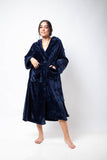 Comfort Fluffy Plush Robe - Navy Blue