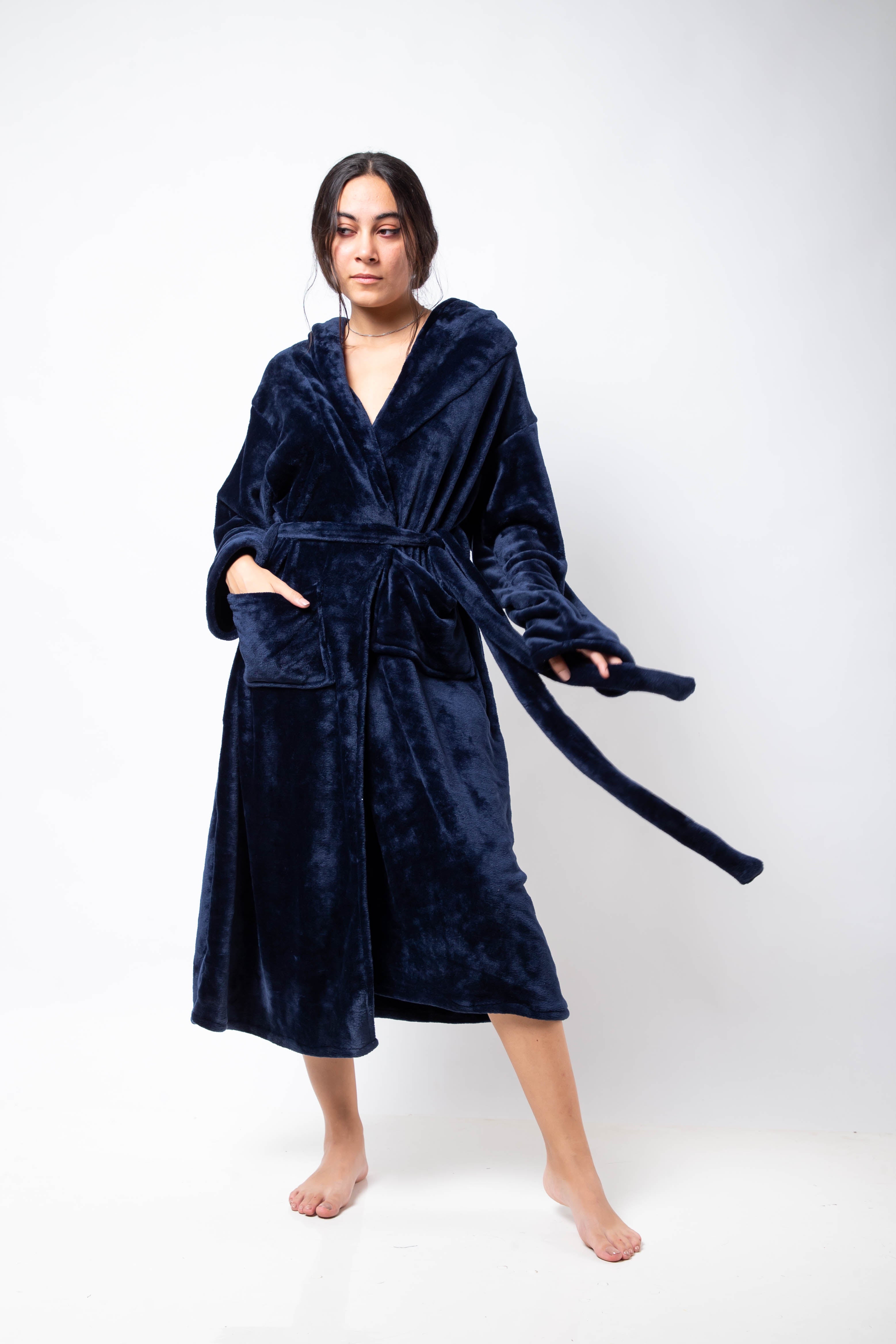 Comfort Fluffy Plush Robe - Navy Blue