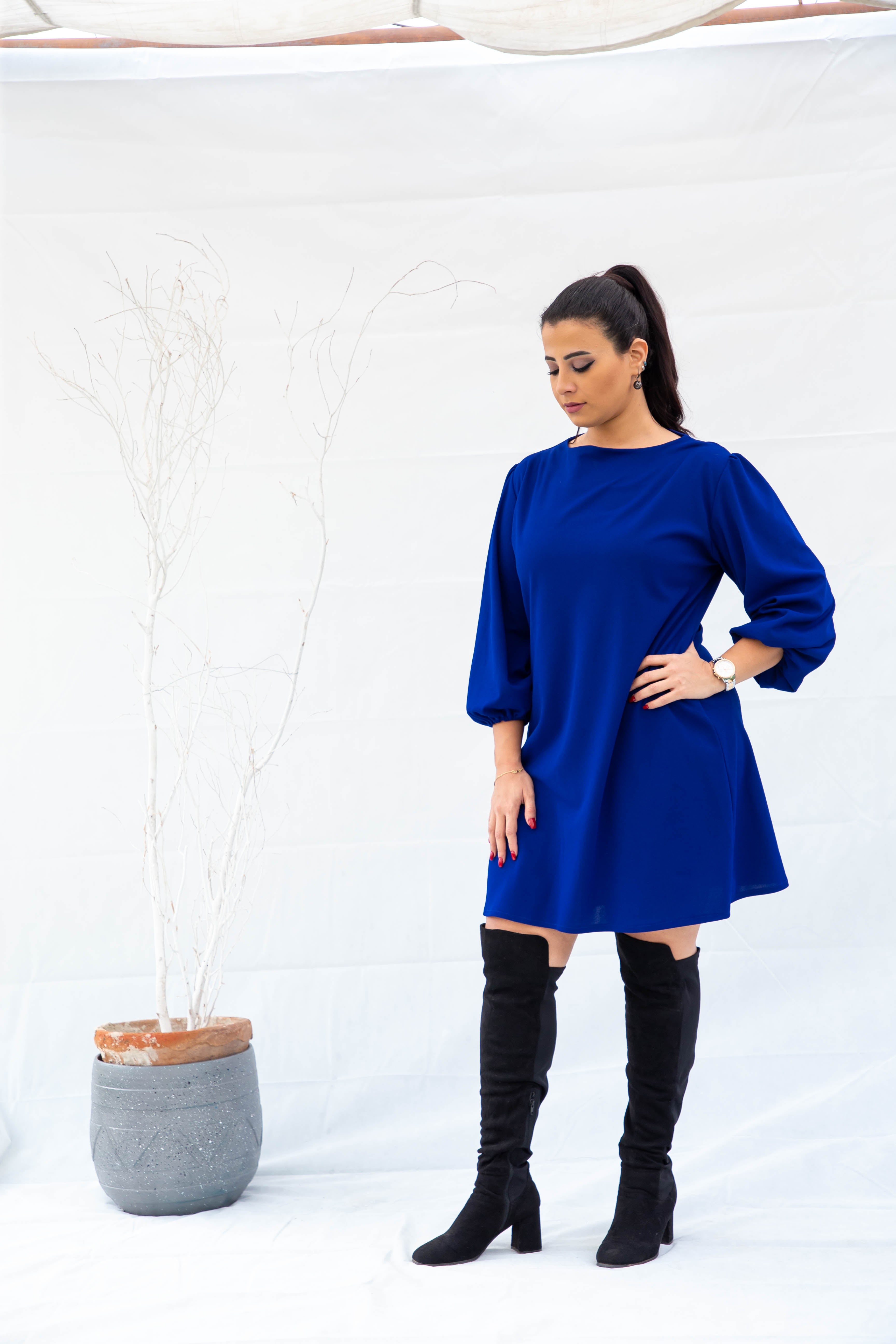 The Basic Puffy Sleeve Dress - Blue