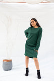 Midi Wool Dress With Side Belt - Green