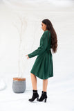 Midi Wool Dress With Side Belt - Green