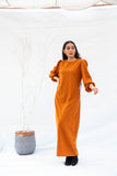 Long Box Pleated Dress - Orange