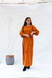 Long Box Pleated Dress - Orange