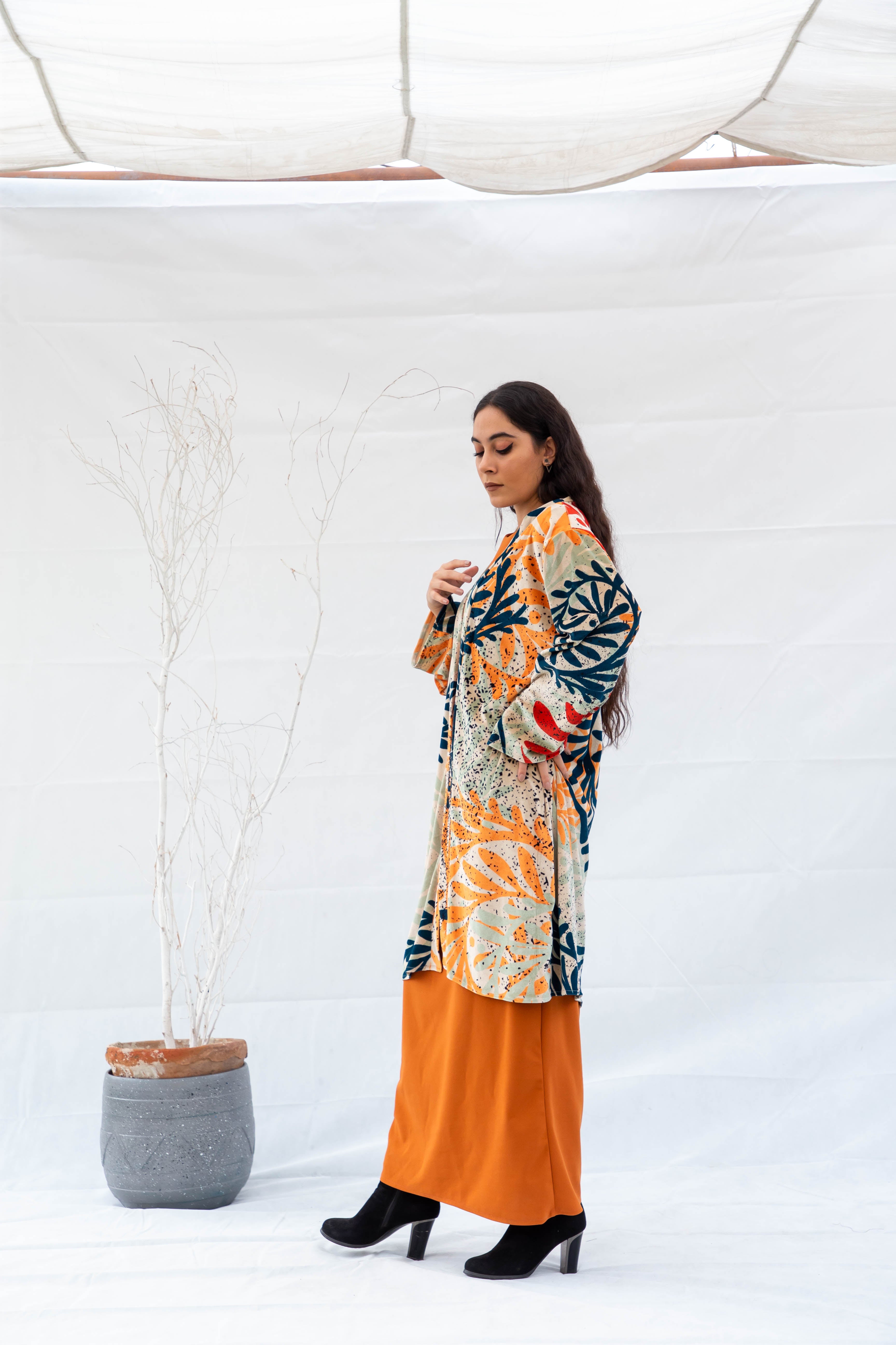 The Coral Velvet Kimono - Beige