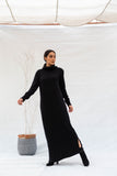Turtle Neck Soft Wool Long Dress - Black