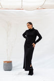 Turtle Neck Soft Wool Long Dress - Black