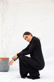 Turtle Neck Soft Wool Long Dress - Black