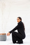 Turtle Neck Soft Wool Long Dress - Black