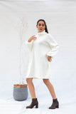 Midi Turtle Neck Soft Wool Dress - White