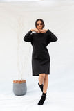 Midi Wool Dress With Side Belt - Black