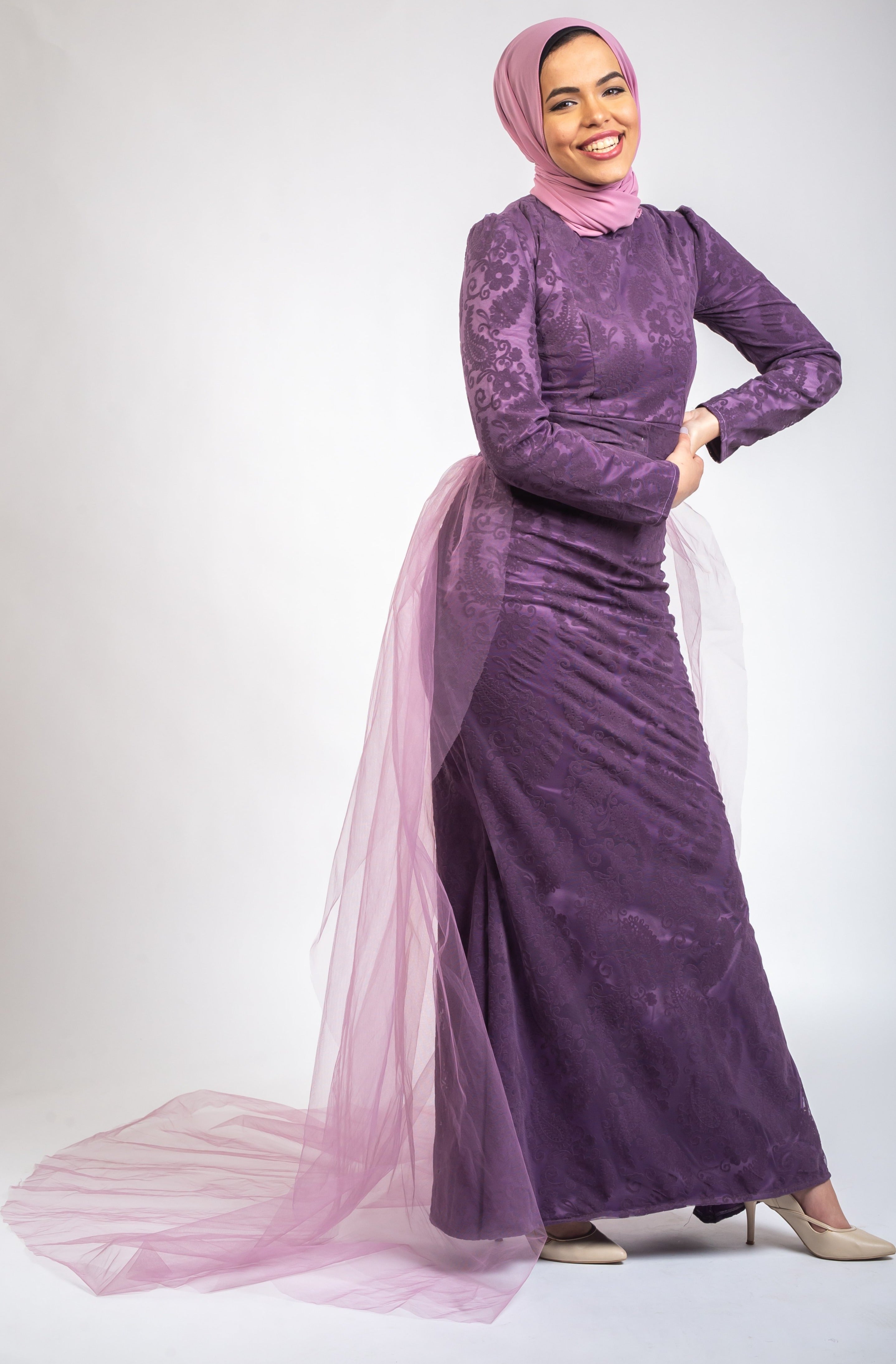 Mermaid Embroidered Tulle Dress -Purple