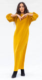 Long Box Pleated Dress - Mustard