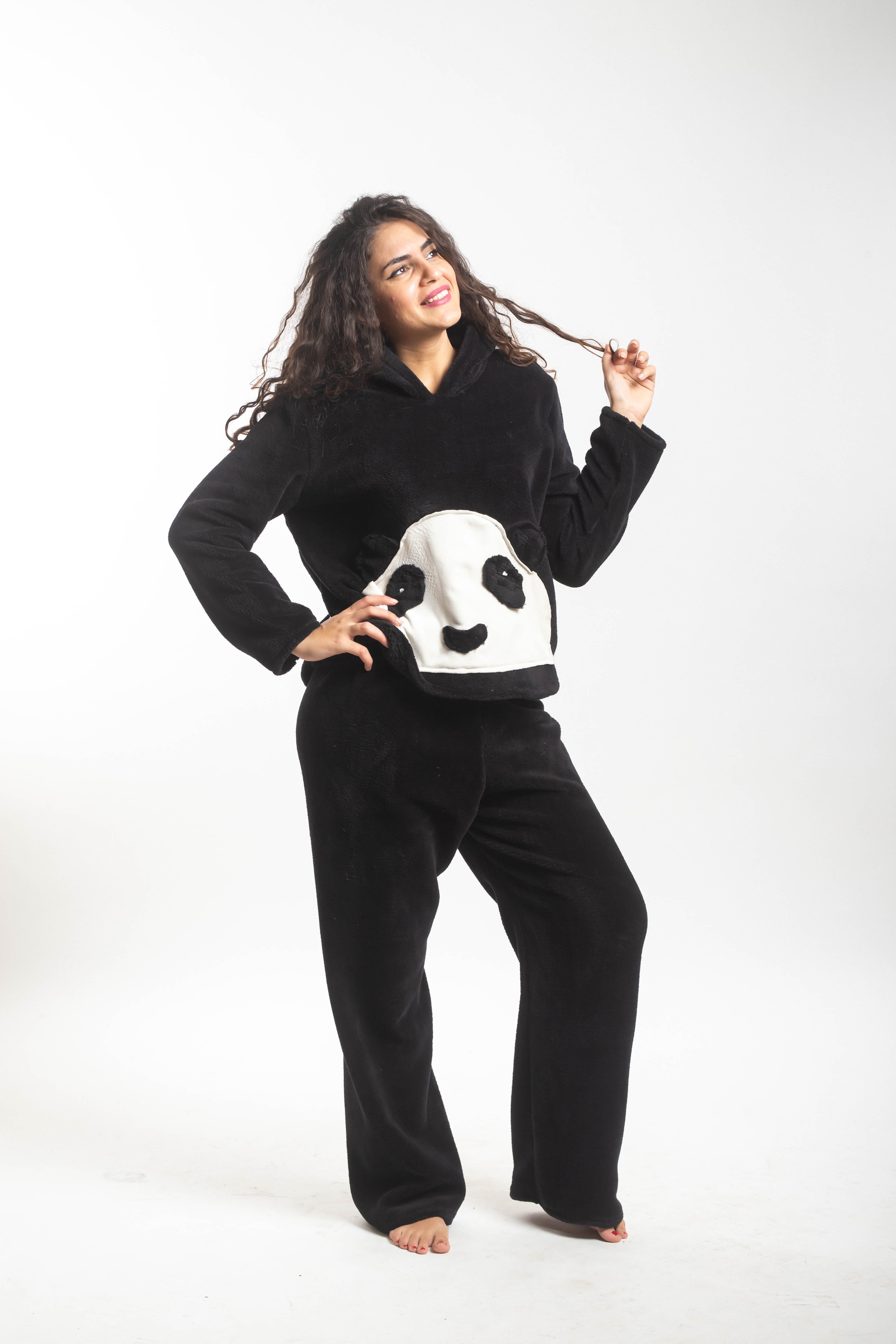 Black Panda Fleece Set - Black