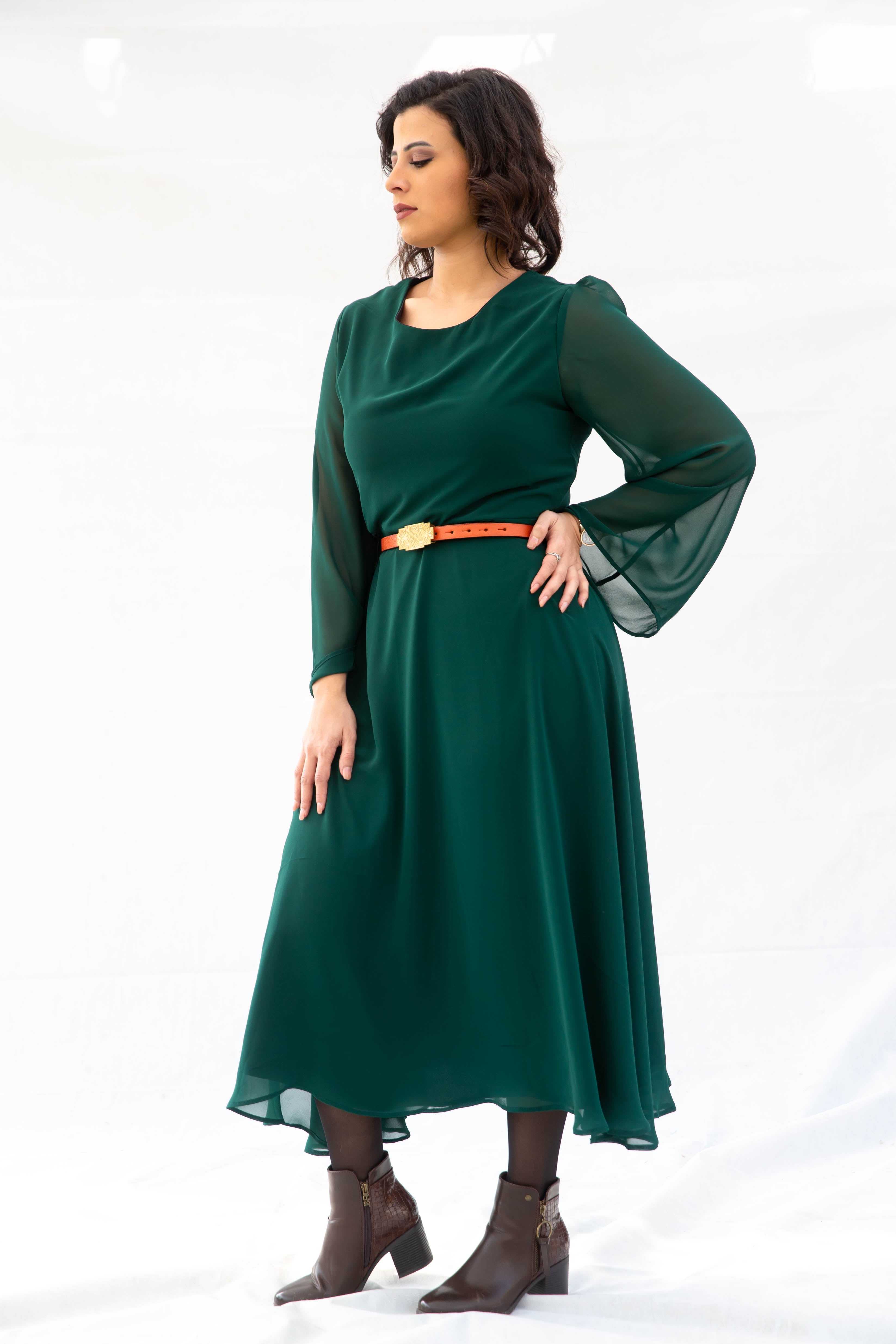 The Queen Chiffon Dress- Emerald Green
