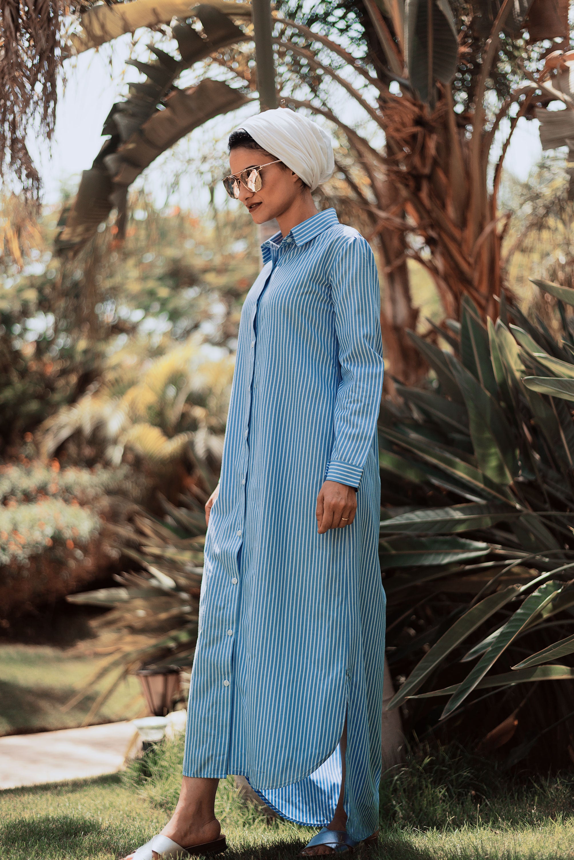 Stripes Every-Day Shirt Dress - Baby Blue