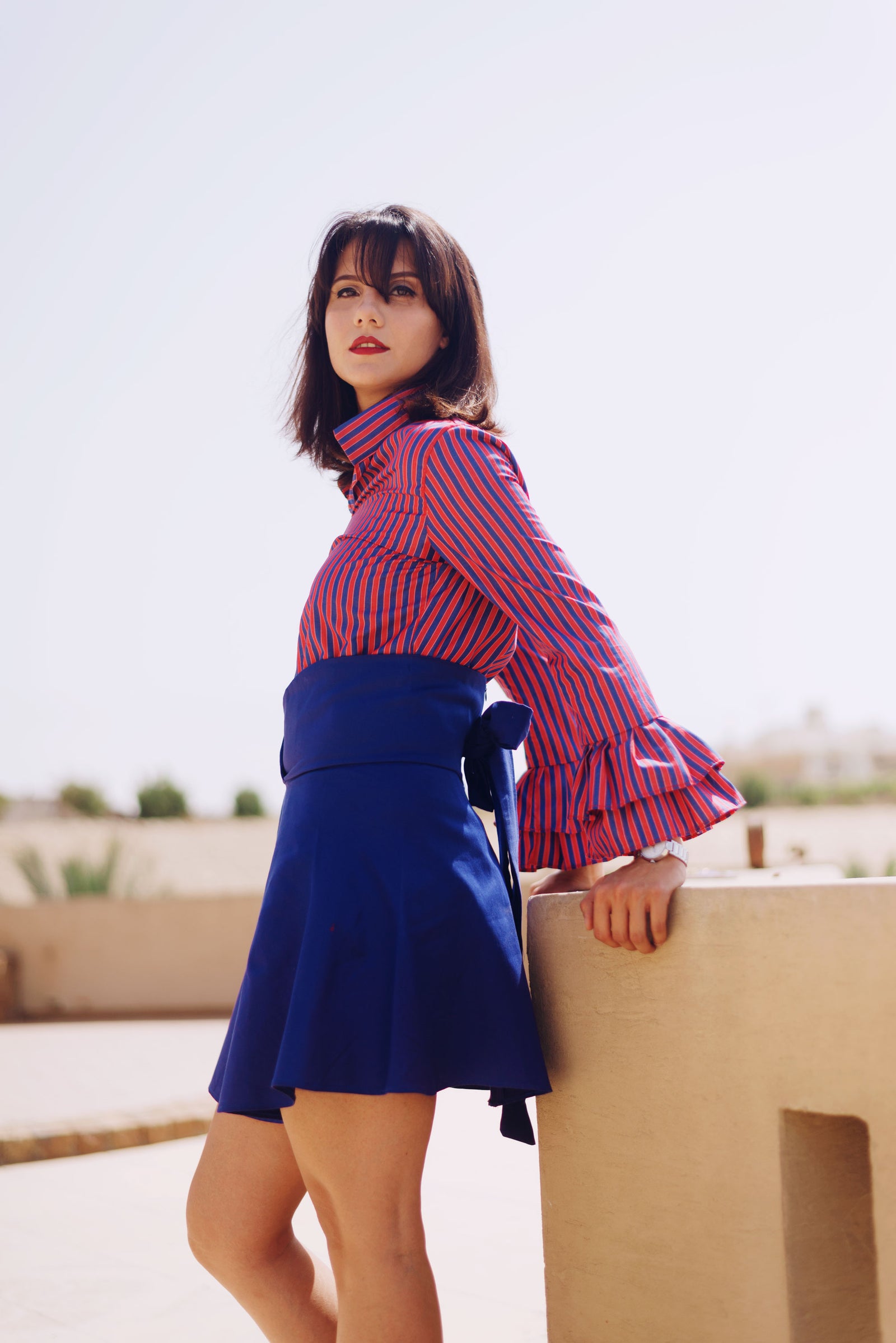 High Waist Skirt -Blue