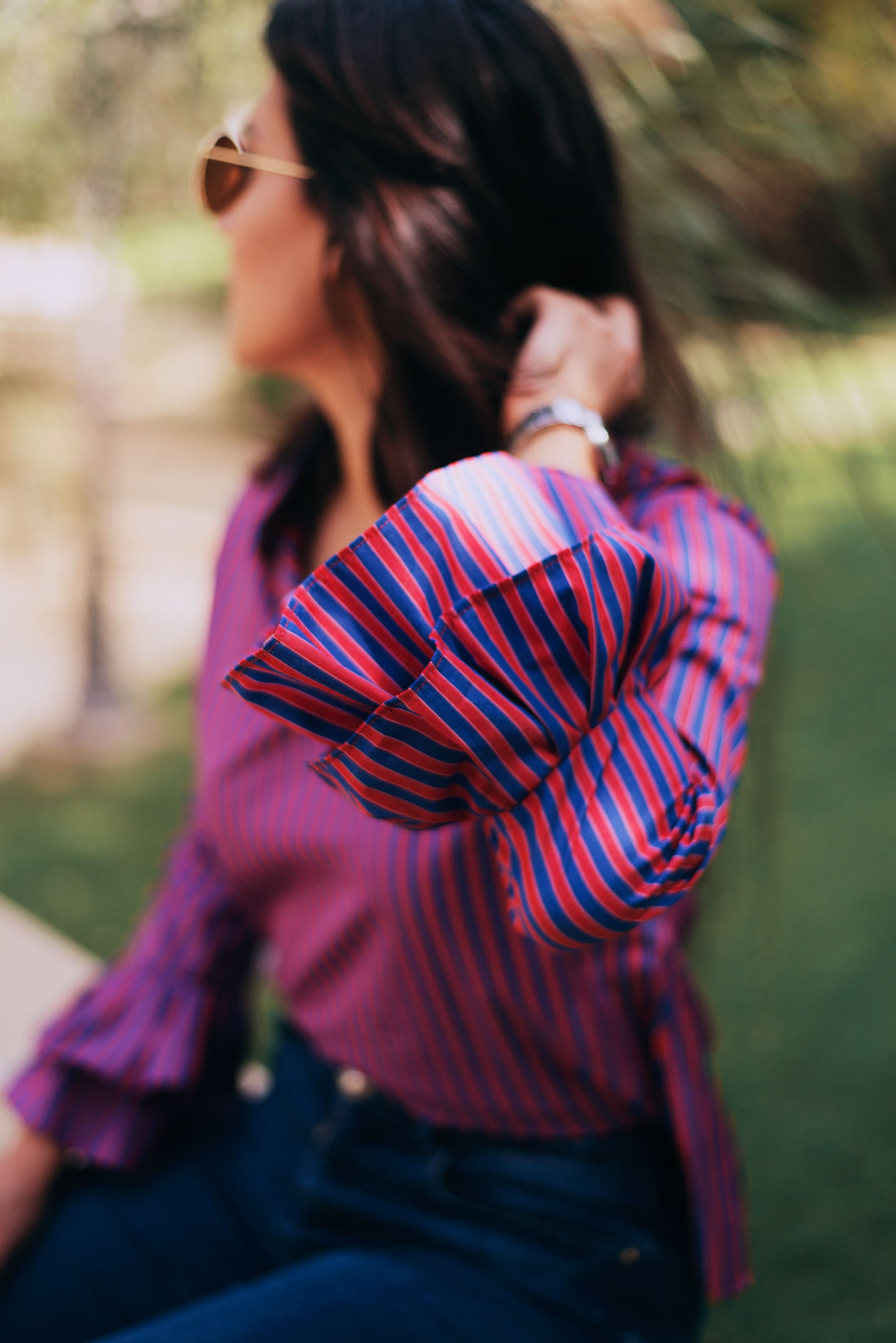 The Ruffled Sleeve Blouse - Blue