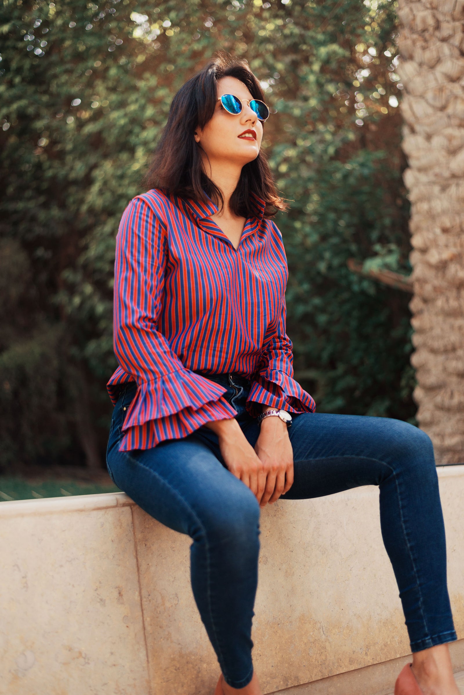The Ruffled Sleeve Blouse - Blue