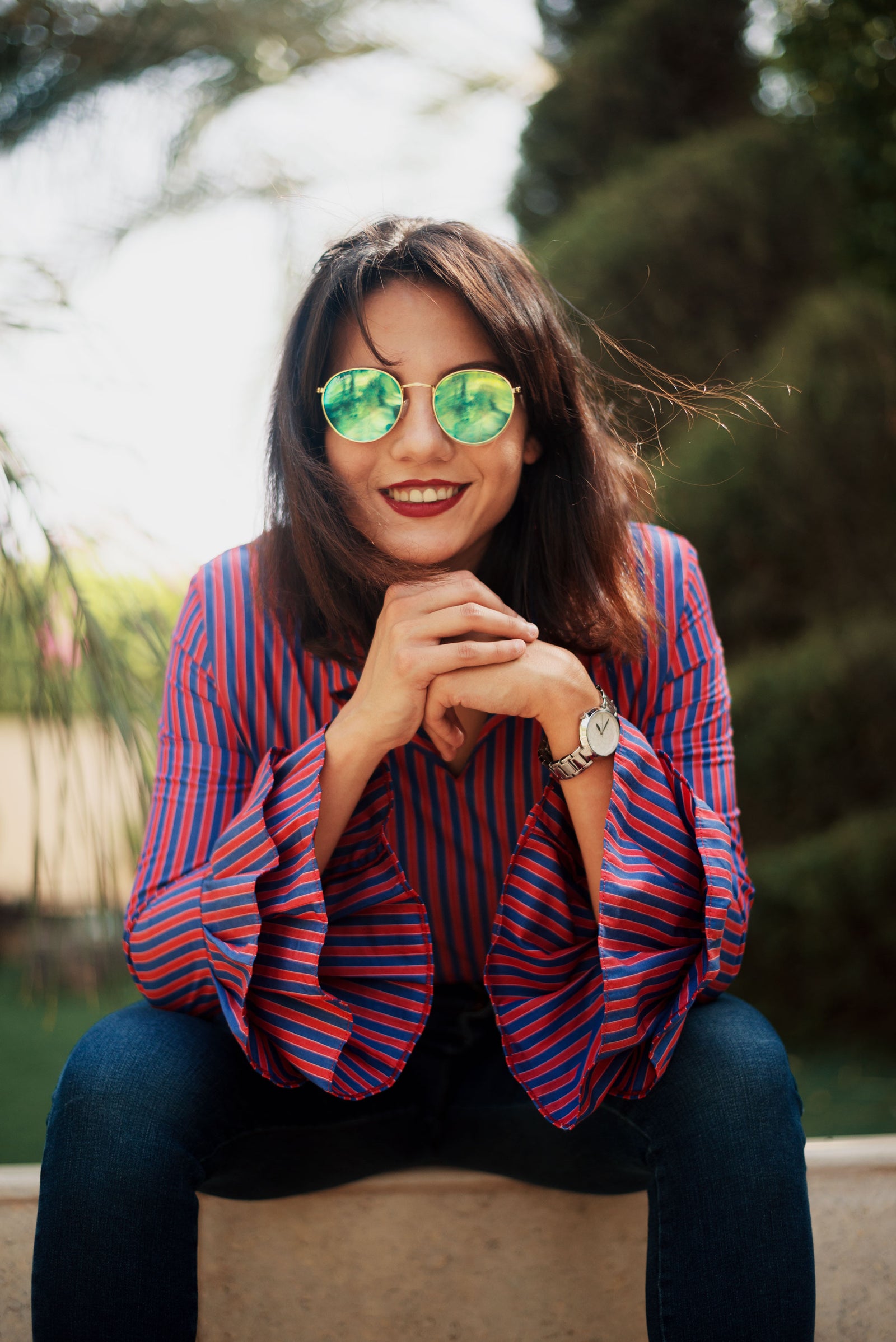 The Ruffled Sleeve Blouse - Blue