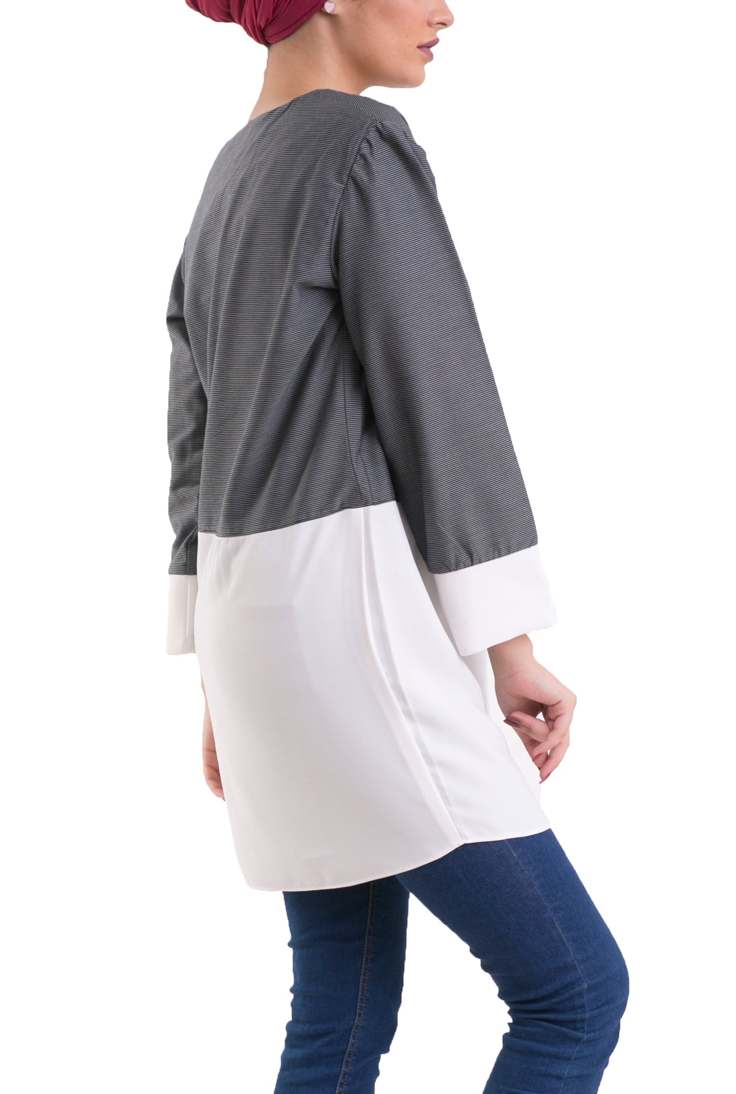 Buttonless Chemise -Long Sleeves- White & Grey