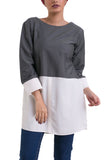 Buttonless Chemise -Long Sleeves- White & Grey