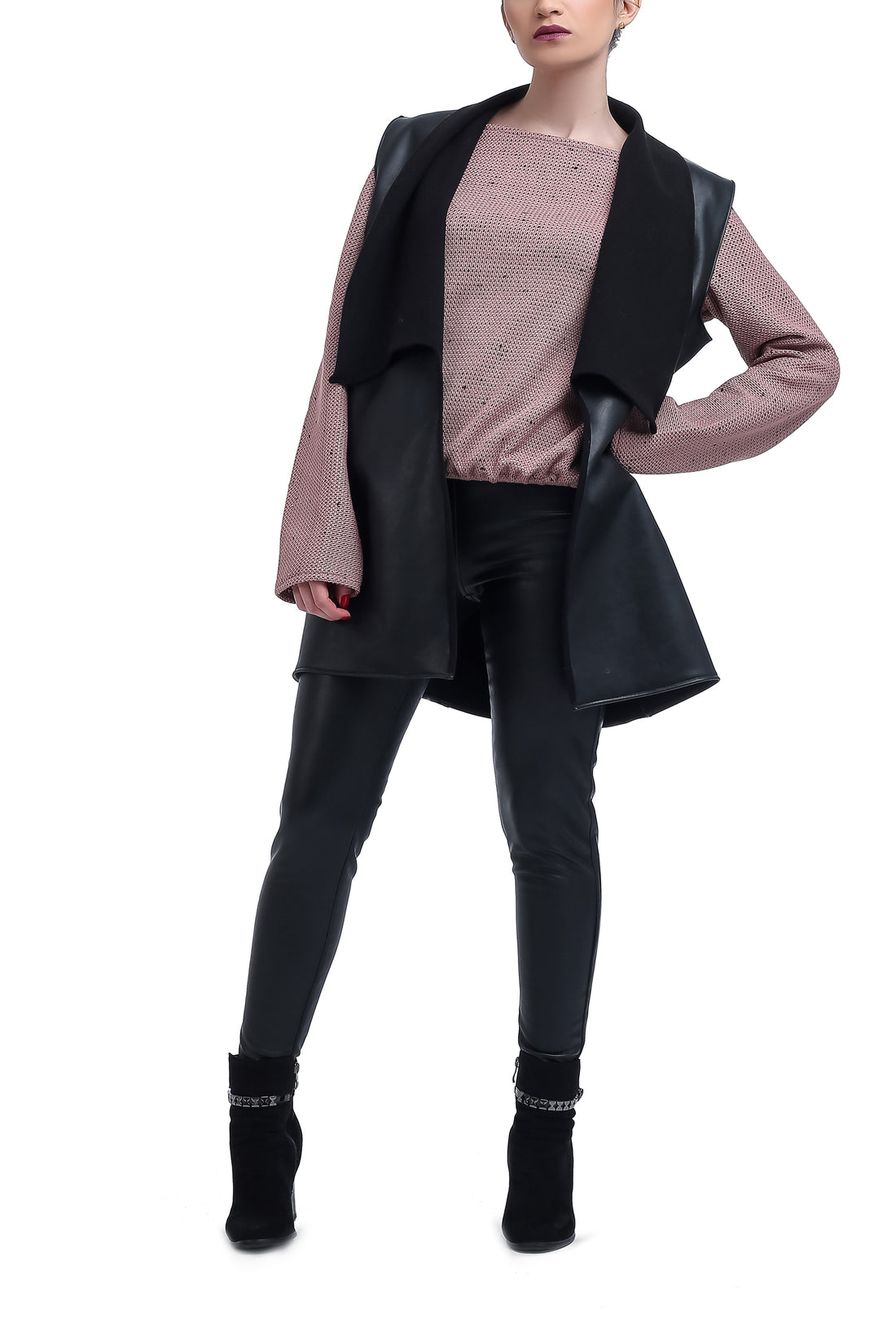 Leather Drapped Vest - Black
