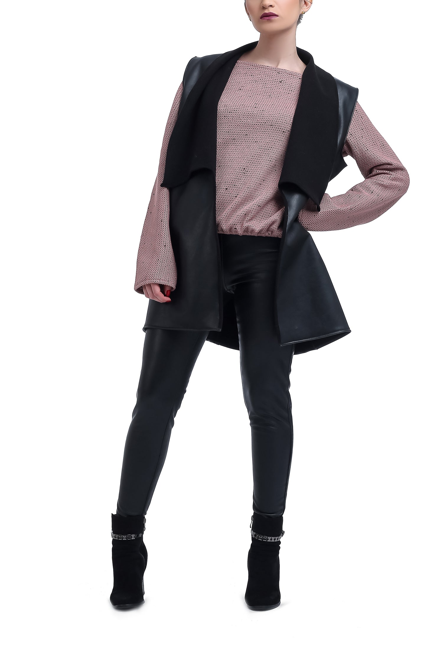 Leather Drapped Vest - Black