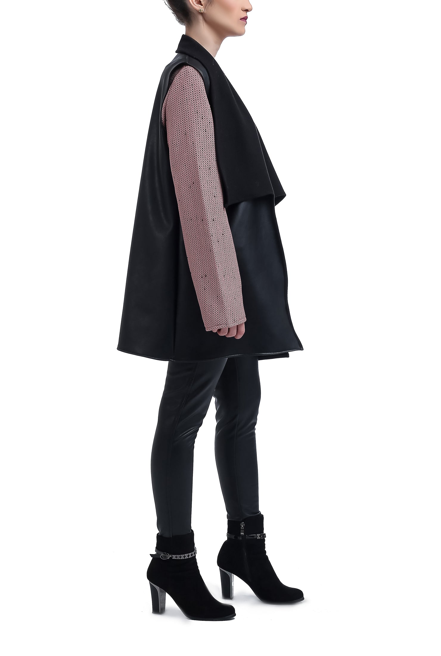 Leather Drapped Vest - Black