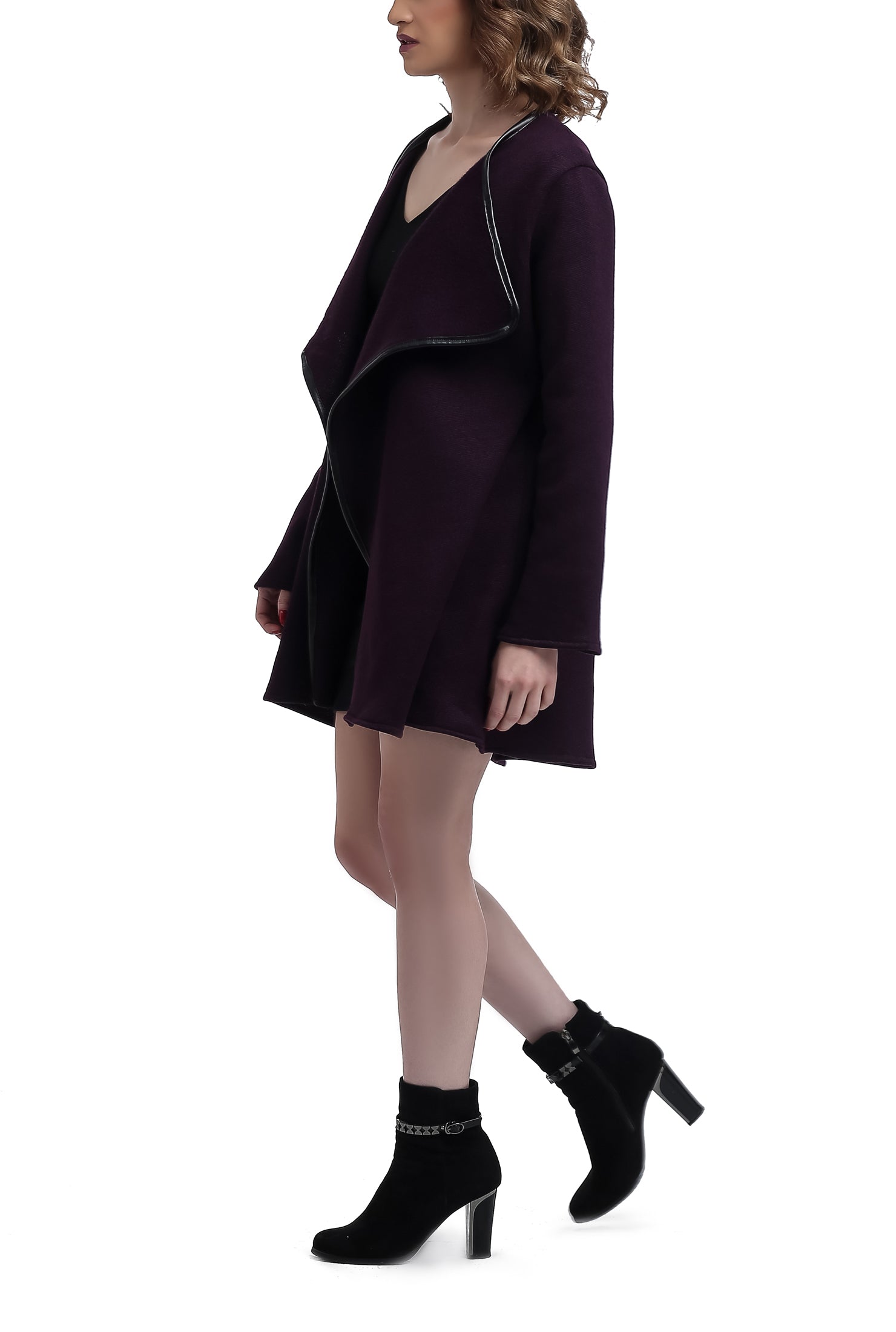 Long Sleeves Wool Draped Vest - Purple